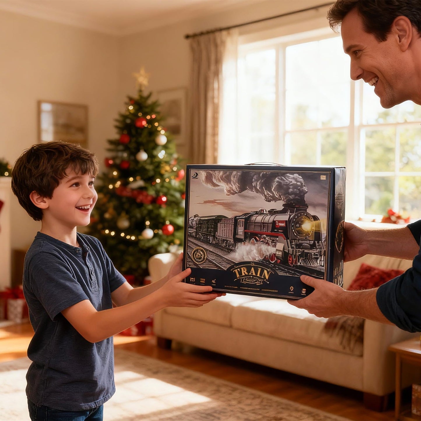 PayUSD Train Set Electric Train Toys Set for Boys Under Christmas Tree with Sounds Light Rechargeable Steam Cargo Cars Tracks for Kids Toy Indoor Toddlers Xmas Gift