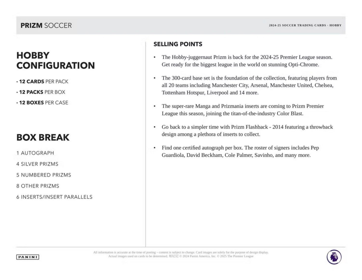 2024/25 Panini Prizm Premier League Soccer (Fußball) EPL Hobby Box