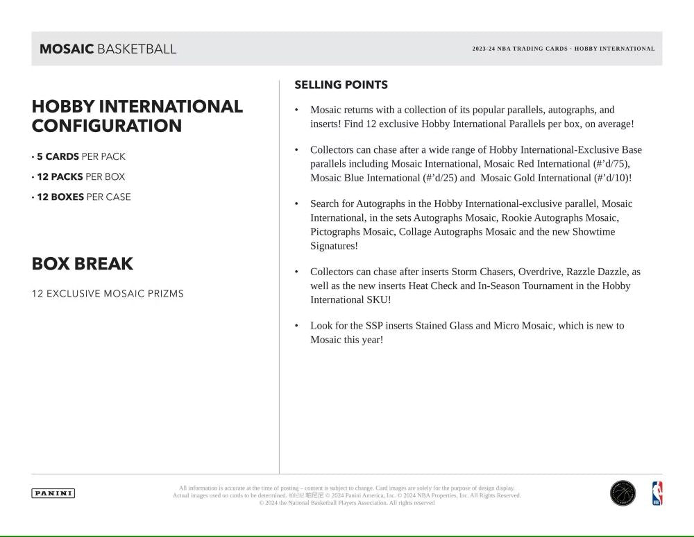 2023/24 Panini Mosaic Basketball NBA International Hobby Box