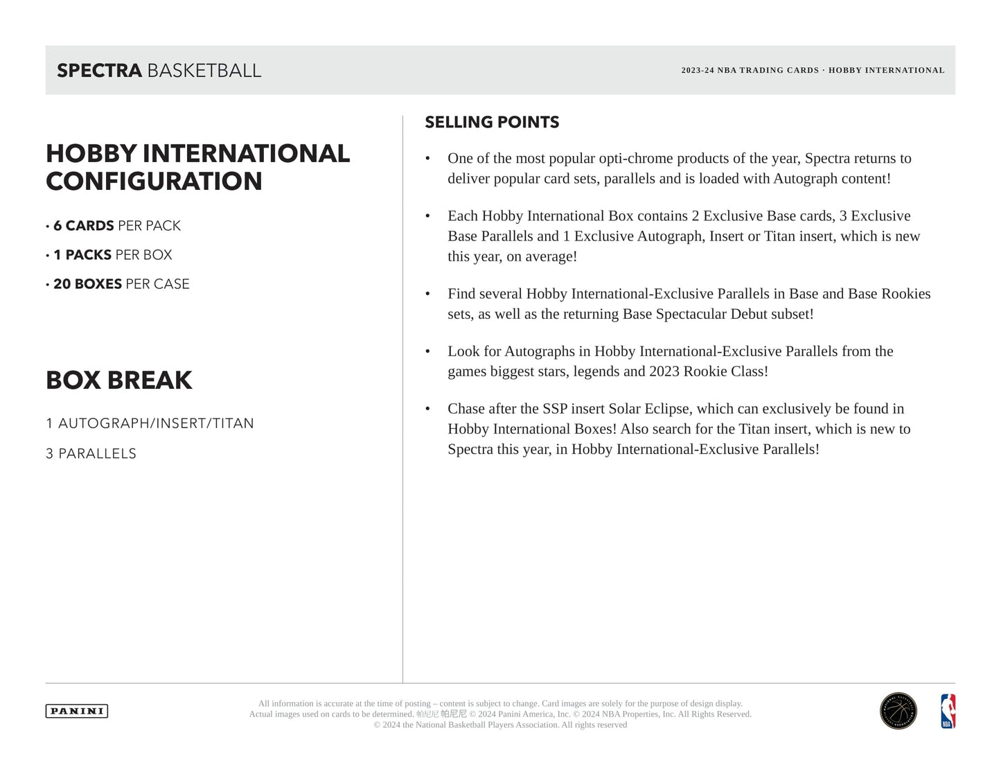 2023/24 Panini Spectra Basketball NBA International Hobby Box
