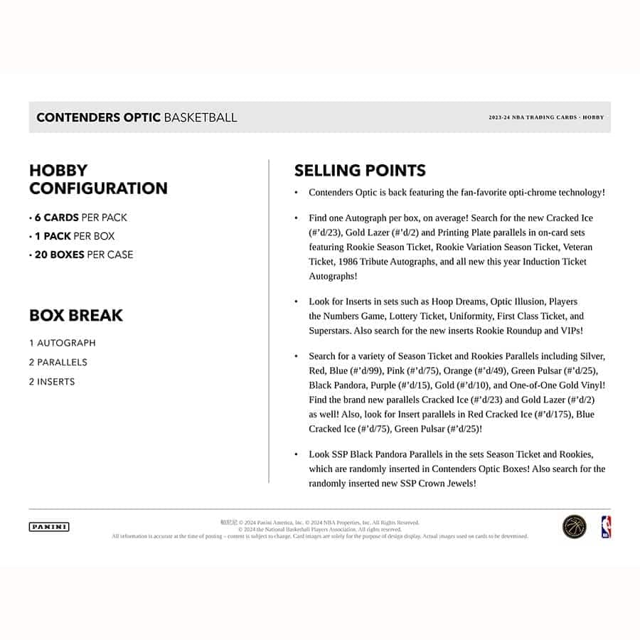 2023/24 Panini Contenders Optic Basketball NBA Hobby Box