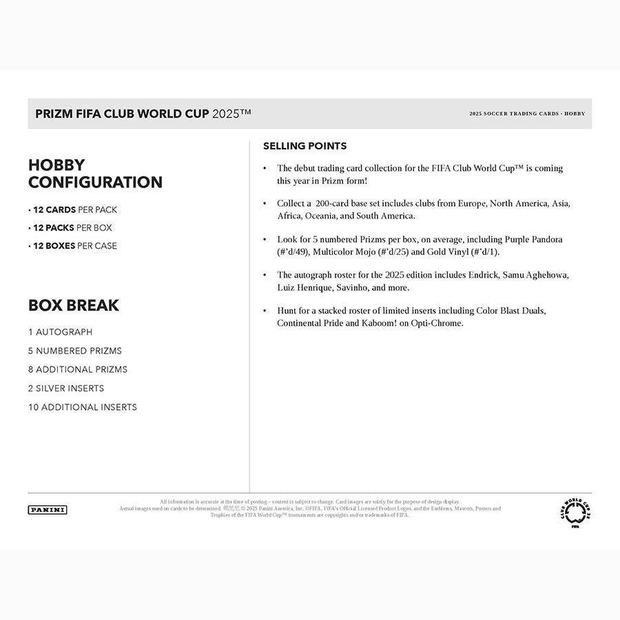 2025 Panini Prizm FIFA Club World Cup Soccer Hobby Box