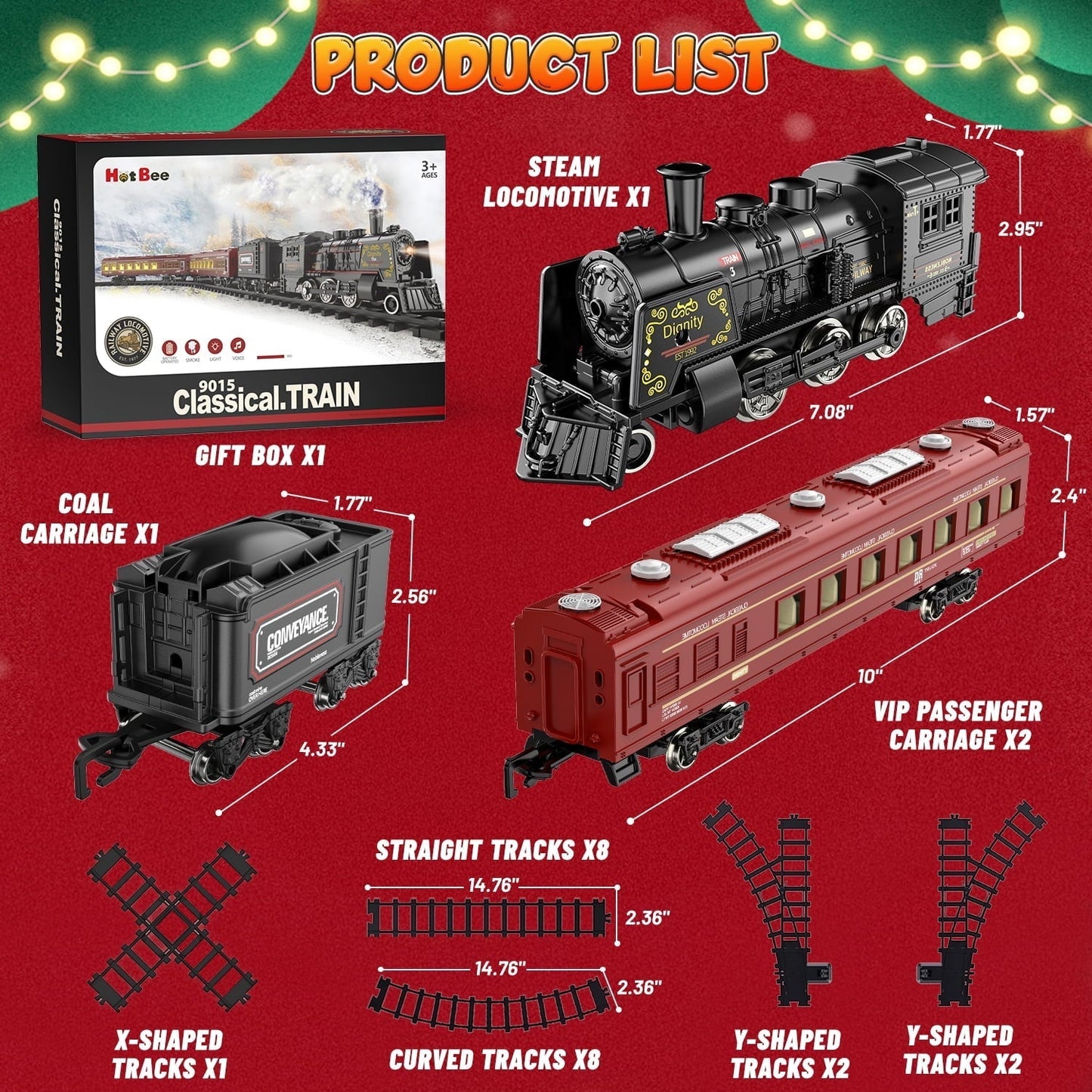 Beefunni Christmas Train Set, Boys Battery Operated Metal Alloy Electric Train Toys with Smoke, Sounds & Lights, Christmas Gifts for 3-12 Years Old Kids