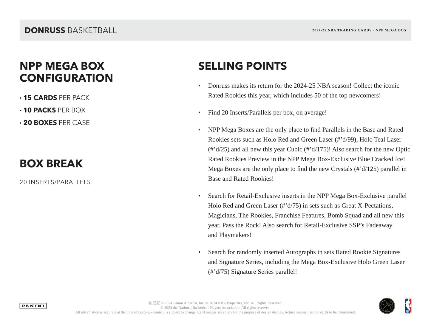 2024/25 Panini Donruss Basketball NBA Mega Box