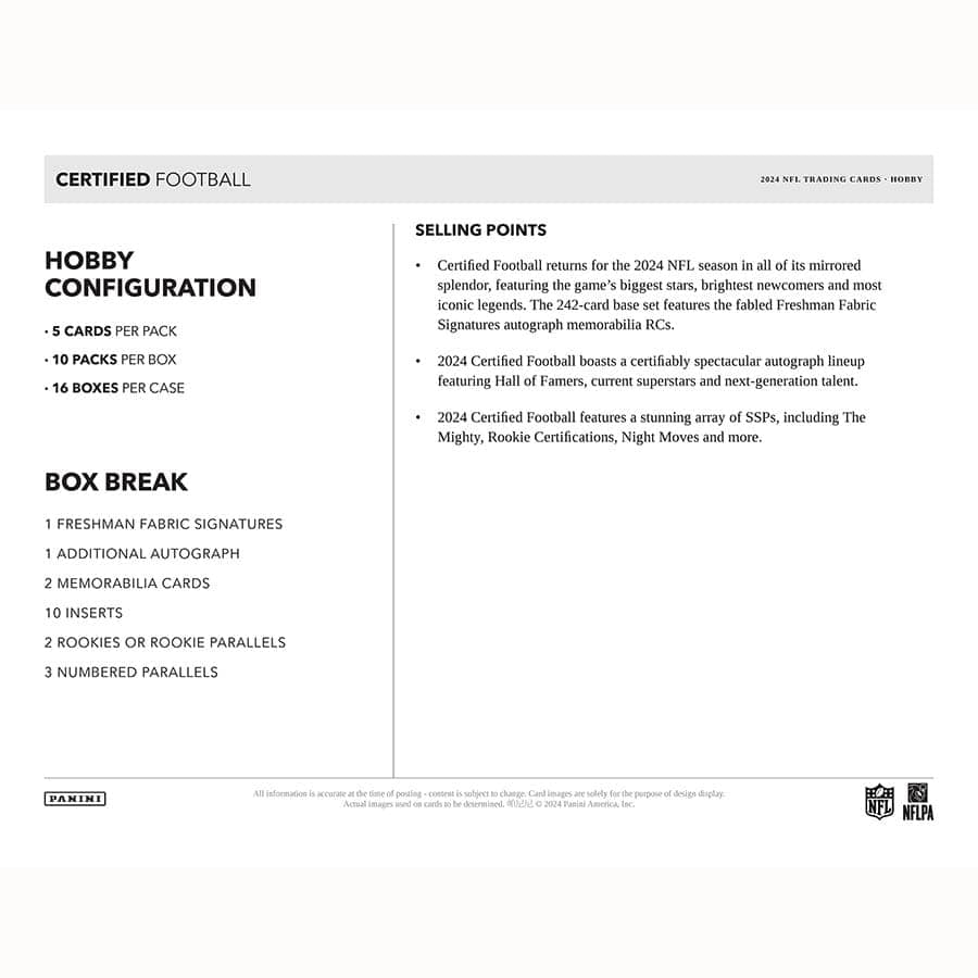 2024 Panini Certified Football NFL Hobby Box