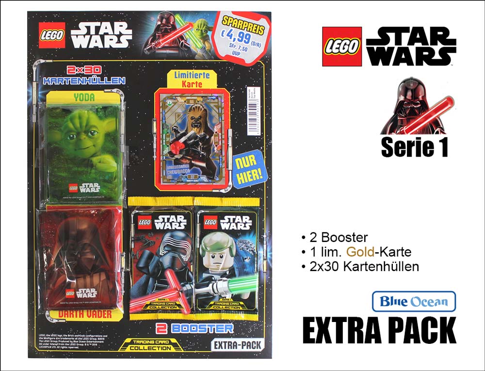 LEGO Star Wars TC Serie 1 – EXTRA Pack mit 2 Booster, limitierter Gold Karte und 60 Schutzhüllen