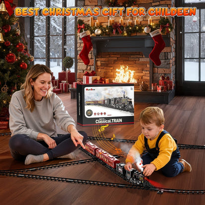 Beefunni Christmas Train Set, Boys Battery Operated Metal Alloy Electric Train Toys with Smoke, Sounds & Lights, Christmas Gifts for 3-12 Years Old Kids