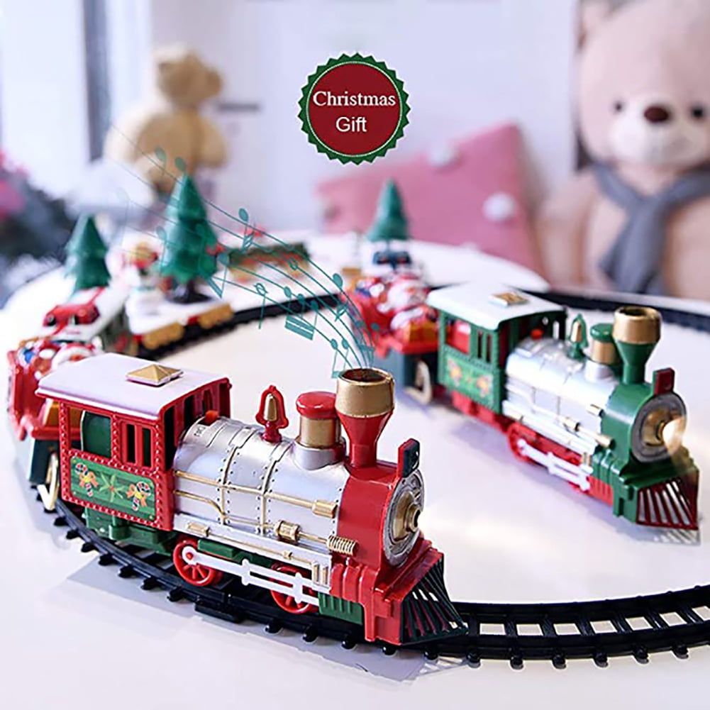 Christmas Train Set with Lights and Sounds,Holiday Train Around Christmas Tree with 260CM of Large Tracks Portable Box Packaging
