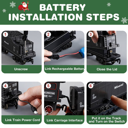 PayUSD Train Set Electric Train Toys Set for Boys Under Christmas Tree with Sounds Light Rechargeable Steam Cargo Cars Tracks for Kids Toy Indoor Toddlers Xmas Gift