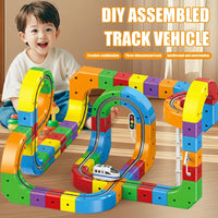Track Fusion Train Set, 51Pcs Flexible Race Trackfusion Train, Magic Rail Cube Magnetic Monorail, Antigravity Car Block Track Fusion Toy for Kids