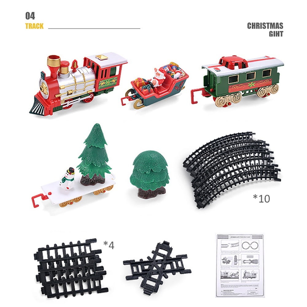 Christmas Train Set with Lights and Sounds,Holiday Train Around Christmas Tree with 260CM of Large Tracks Portable Box Packaging