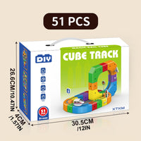 Track Fusion Train Set, 51Pcs Flexible Race Trackfusion Train, Magic Rail Cube Magnetic Monorail, Antigravity Car Block Track Fusion Toy for Kids