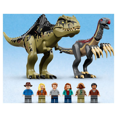 LEGO Jurassic World Giganotosaurus & Therizinosaurus Attack 76949 with 2 Dinosaur Toy Figures, ATV Car, Helicopter & Garage, Gifts for Kids, Boys and Girls