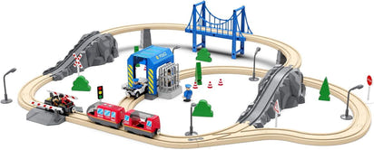 HYPERLIVING Accessories for Wooden Railway Tracks, Police Station, Compatible with All Railway Tracks, Expansion Pack for Children Aged 3 Years and Over