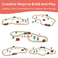 HELLOTINY Wooden Train Set for Toddlers, 36 Pcs with Wooden Tracks, Compatible with Major Brands, Train Toy for Kids Ages 3-5