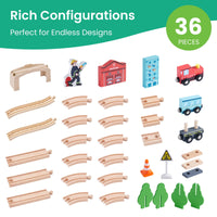 HELLOTINY Wooden Train Set for Toddlers, 36 Pcs with Wooden Tracks, Compatible with Major Brands, Train Toy for Kids Ages 3-5