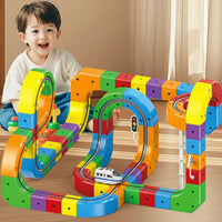 Track Fusion Train Set, 51Pcs Flexible Race Trackfusion Train, Magic Rail Cube Magnetic Monorail, Antigravity Car Block Track Fusion Toy for Kids
