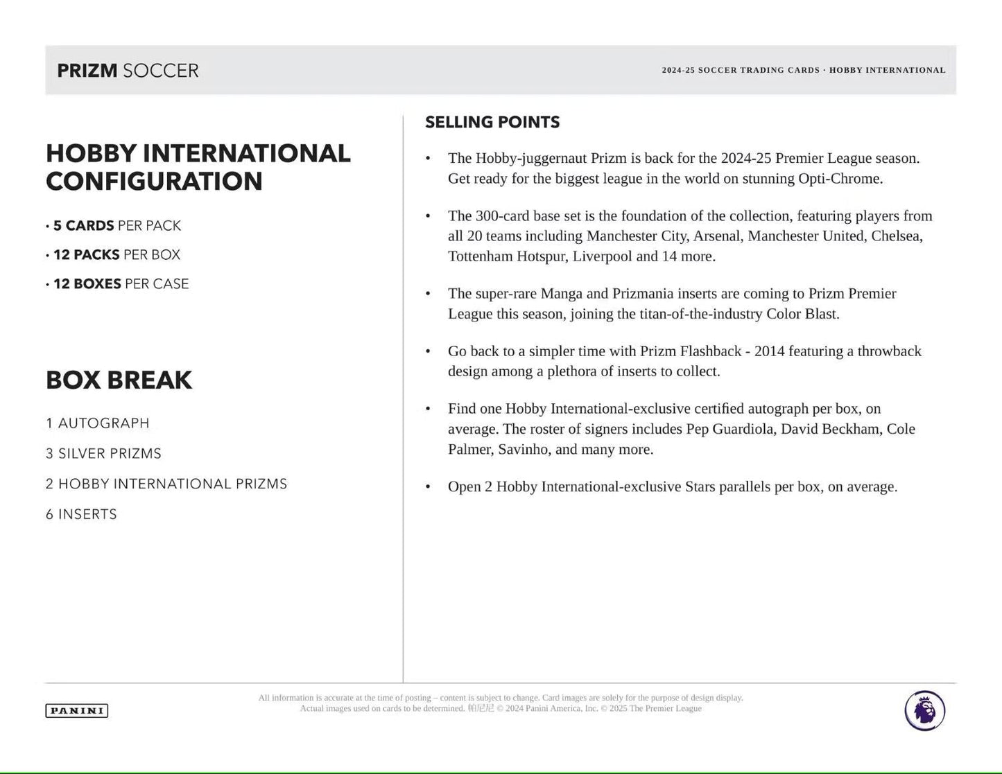 2024/25 Panini Prizm Premier League Soccer (Fußball) EPL International Hobby Box