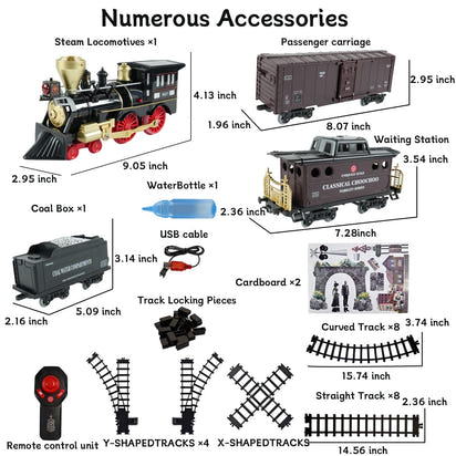 JUGAAD LIFE Train Set Electric Train Toy for Boys Girls with Adjustable Speed Remote Control, Smokes, Lights & Sound, Birthday Gifts for Kids 3-8 Years Old