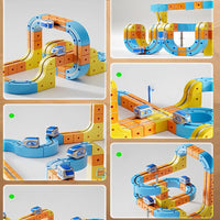 Electric Train Set Flexible Race Track, Flexible Magnetic Train Track with Electric Trains, Gravity-Defying Building Car Tracks for Adult, DIY Embedded Layouts Traffic Signs Gift(65set)