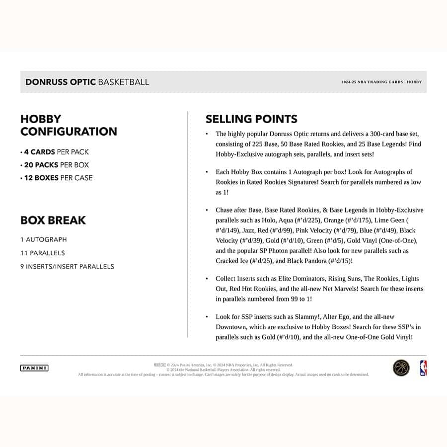 2024/25 Panini Donruss Optic Basketball NBA Hobby Box