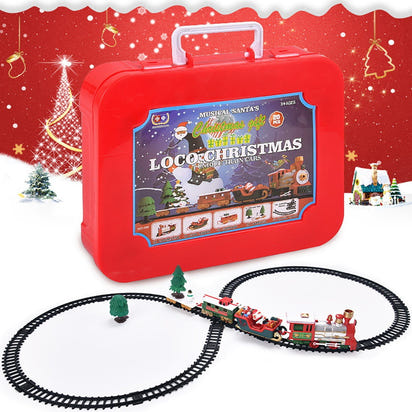 Christmas Train Set with Lights and Sounds,Holiday Train Around Christmas Tree with 260CM of Large Tracks Portable Box Packaging