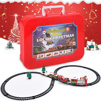 Christmas Train Set with Lights and Sounds,Holiday Train Around Christmas Tree with 260CM of Large Tracks Portable Box Packaging