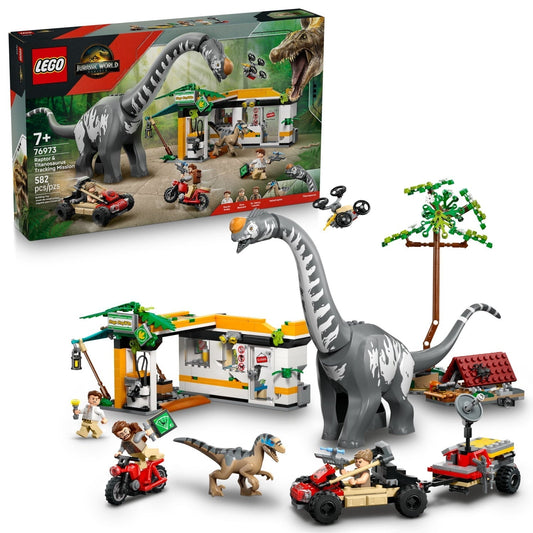LEGO Jurassic World Raptor & Titanosaurus Tracking Mission Kids Toy - Building and Learning Toy for Pretend Play - Dinosaur Action Figures for Boys & Girls, Ages 7+ - Gift Idea for Birthdays -76973