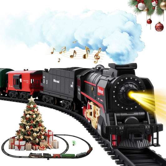 PayUSD Train Set Electric Train Toys Set for Boys Under Christmas Tree with Sounds Light Rechargeable Steam Cargo Cars Tracks for Kids Toy Indoor Toddlers Xmas Gift