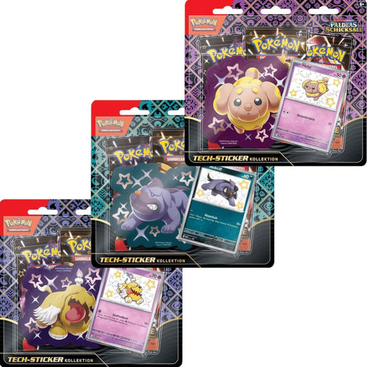 Pokemon <br> Paldeas Schicksale <br> Tech Sticker Kollektion <br> Display (12 Blister)