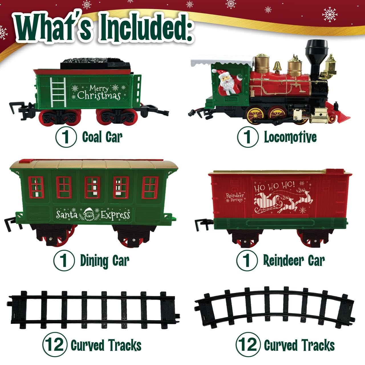 Christmas Train Set for Under The Tree with Lights, Music, Sounds, and Steam – Electric Train with On/Off Button, Smoke, Tracks – Perfect Holiday or Birthday Gift for Boys, Toddlers Ages 3+ Year Olds