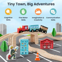 HELLOTINY Wooden Train Set for Toddlers, 36 Pcs with Wooden Tracks, Compatible with Major Brands, Train Toy for Kids Ages 3-5