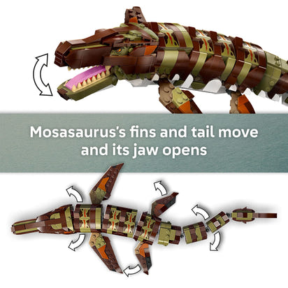 LEGO Jurassic World Brick-Built Mosasaurus Boat Mission Dinosaur Toy - Building Toy for Boys & Girls, Ages 9+ - Poseable Dinosaur plus LeClerc and Atwater Minifigures - Gift for Christmas - 76974