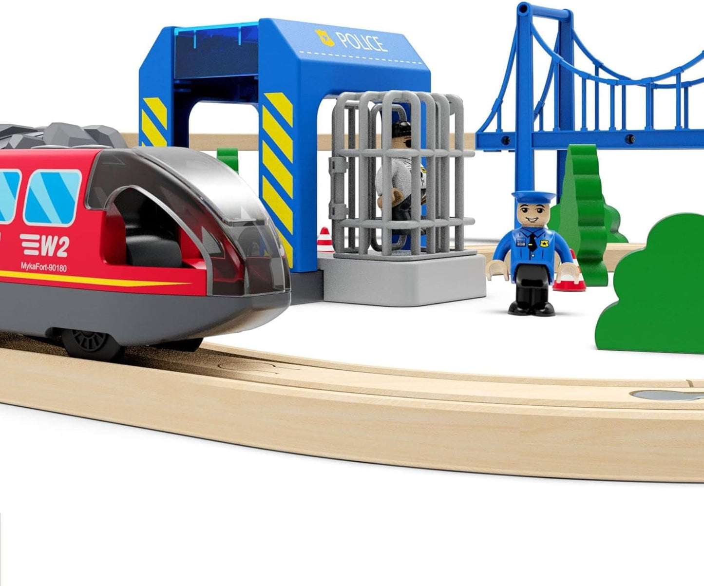 HYPERLIVING Accessories for Wooden Railway Tracks, Police Station, Compatible with All Railway Tracks, Expansion Pack for Children Aged 3 Years and Over