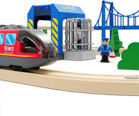HYPERLIVING Accessories for Wooden Railway Tracks, Police Station, Compatible with All Railway Tracks, Expansion Pack for Children Aged 3 Years and Over