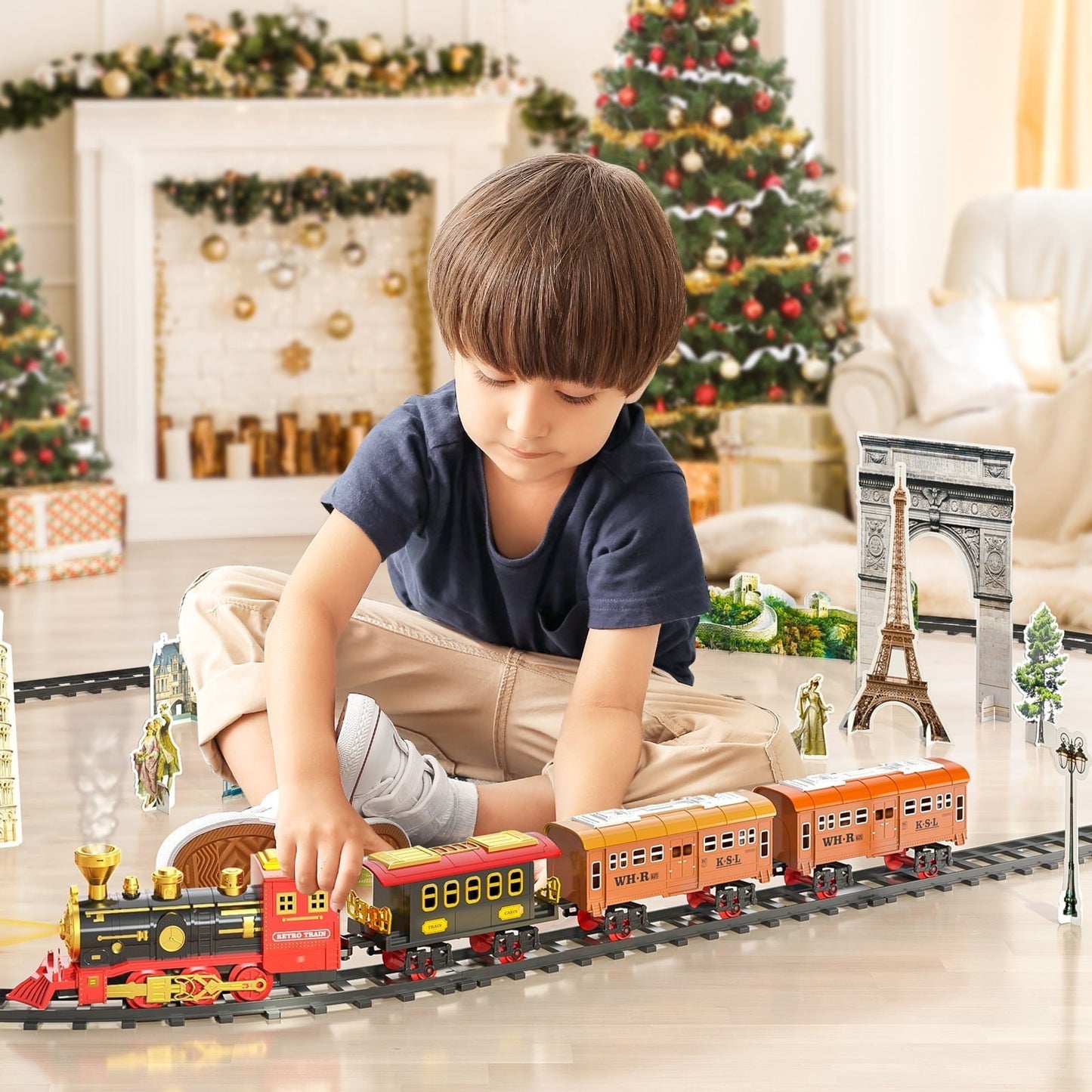 Dinosaur Planet Electric Train Toy Set Car Railway Tracks Steam Locomotive Engine Diecast Model Educational Game Boy Toys for Children Christmas