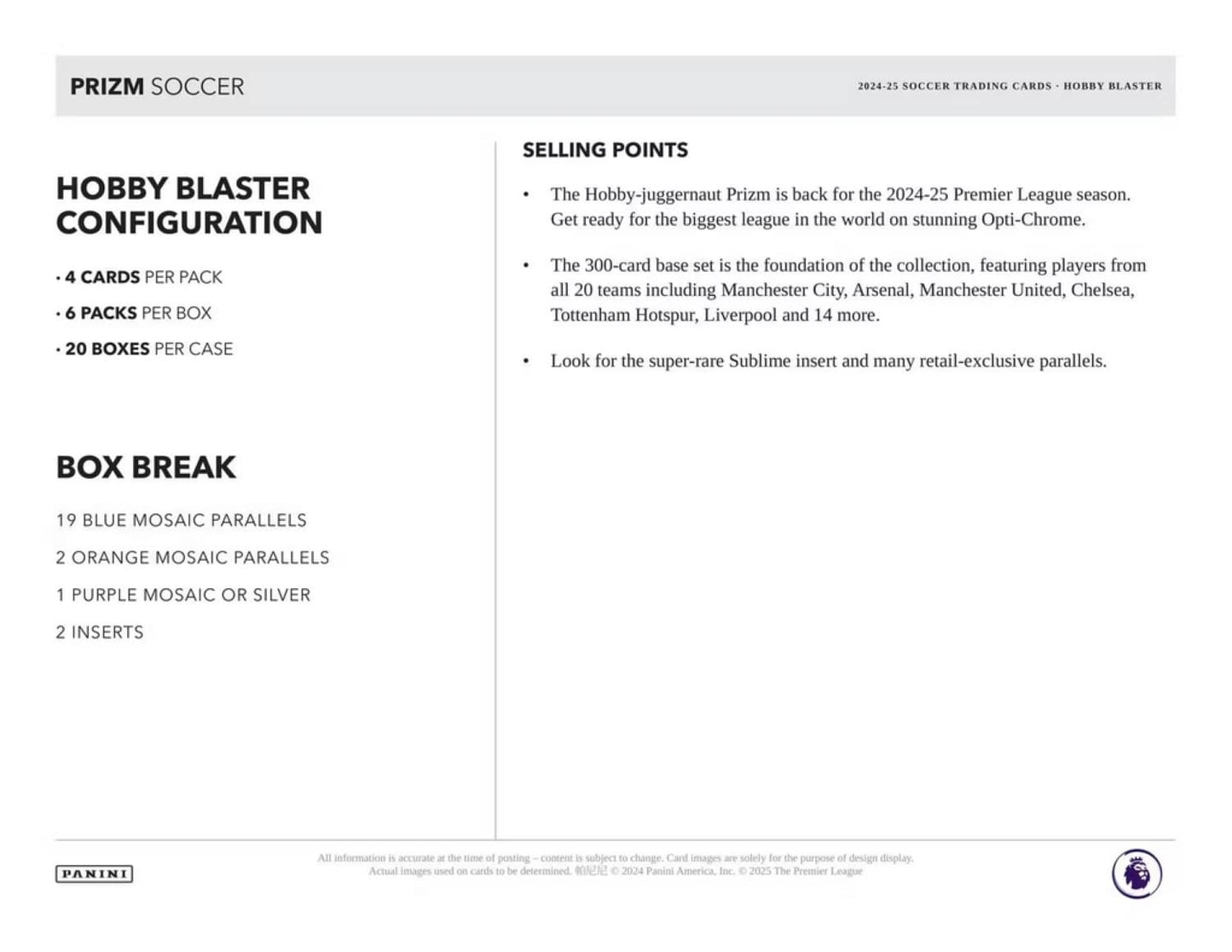 2024/25 Panini Prizm Premier League Soccer (Fußball) EPL Blaster Box