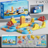 Electric Train Set Flexible Race Track, Flexible Magnetic Train Track with Electric Trains, Gravity-Defying Building Car Tracks for Adult, DIY Embedded Layouts Traffic Signs Gift(65set)