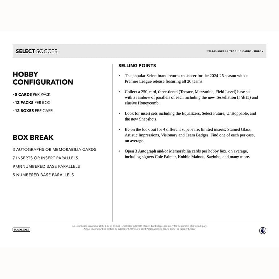 2024/25 Panini Select Premier League Soccer (Fußball) EPL Hobby Box