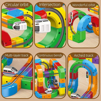 Magnetic Track Car Toys, Flexible Car Track Magnetic Train Set, DIY Race Car Track Building Kits with Train and Traffic Signs, for 4-8 Year Old Boy Toys Boys Girls Birthday Party Gifts (81PCS)