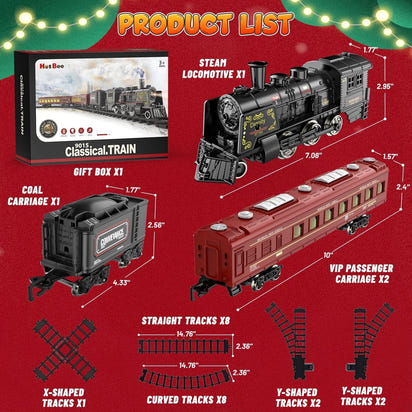 Beefunni Christmas Train Set, Boys Battery Operated Metal Alloy Electric Train Toys with Smoke, Sounds & Lights, Christmas Gifts for 3-12 Years Old Kids