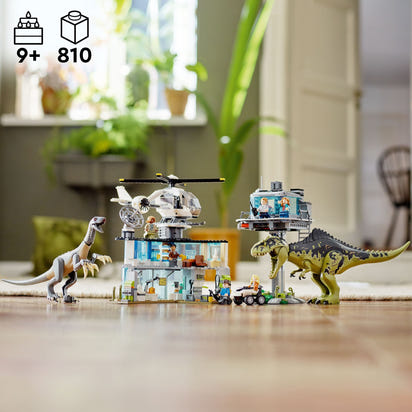 LEGO Jurassic World Giganotosaurus & Therizinosaurus Attack 76949 with 2 Dinosaur Toy Figures, ATV Car, Helicopter & Garage, Gifts for Kids, Boys and Girls