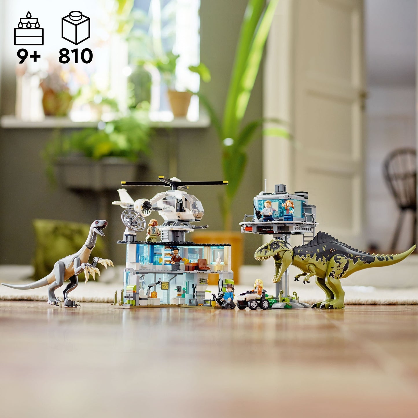 LEGO Jurassic World Giganotosaurus & Therizinosaurus Attack 76949 with 2 Dinosaur Toy Figures, ATV Car, Helicopter & Garage, Gifts for Kids, Boys and Girls