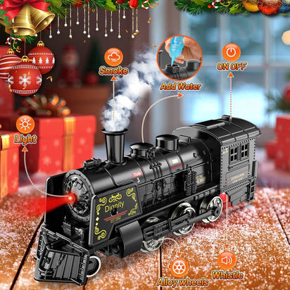 Beefunni Christmas Train Set, Boys Battery Operated Metal Alloy Electric Train Toys with Smoke, Sounds & Lights, Christmas Gifts for 3-12 Years Old Kids