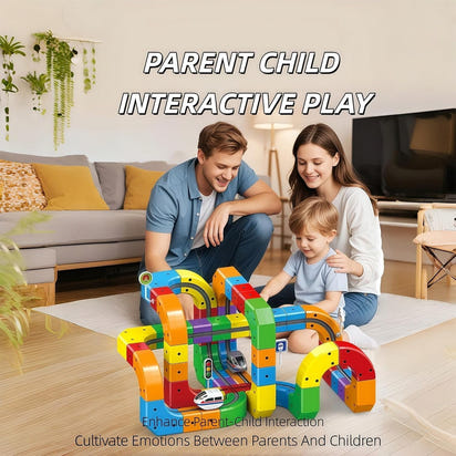 Magnetic Track Car Toys, Flexible Car Track Magnetic Train Set, DIY Race Car Track Building Kits with Train and Traffic Signs, for 4-8 Year Old Boy Toys Boys Girls Birthday Party Gifts (81PCS)