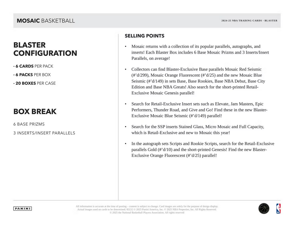 2024/25 Panini Mosaic Basketball NBA Blaster Box