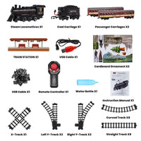 Train Set with Remote Control, AUOSHI Electric Train Track W/Cargo Vehicle, Light & Sounds, Plastic Steam Locomotive Engine Train Toy Educational Gift for 5 6 7 8+ Years Old Boys Girls
